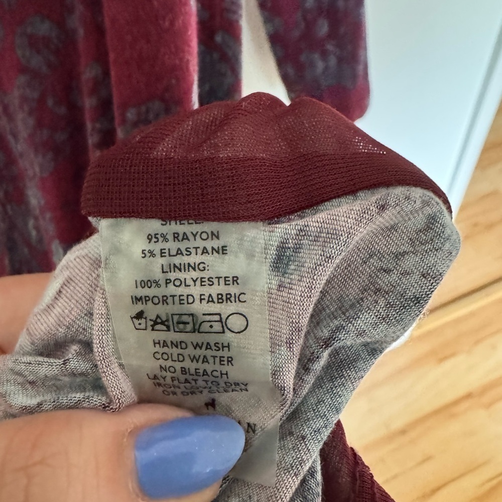 Peruvian Connection Faux Wrap Dress Lined Purple Blue Damask XL Stretch EUC - Picture 5 of 5